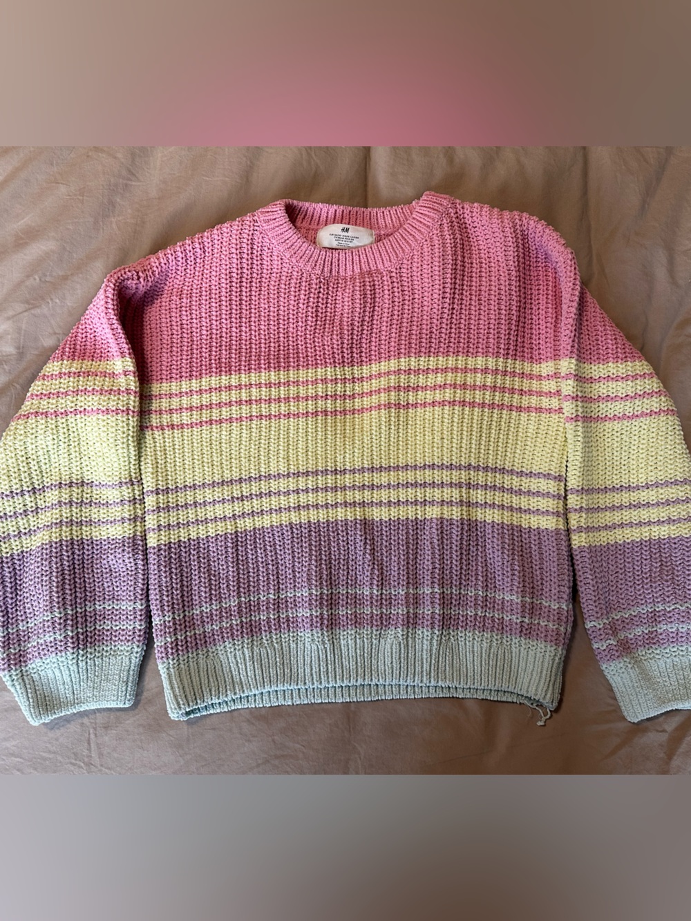 H&M Pastel Striped Crewneck Sweater in Pink, Yellow & Lavender
